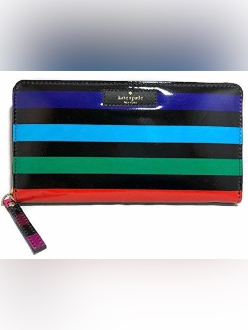 Kate Spade Black/Multi color Striped Patent Leather Wallet